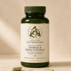 Flacone di Energia & Difese Naturali su un blocco di travertino
