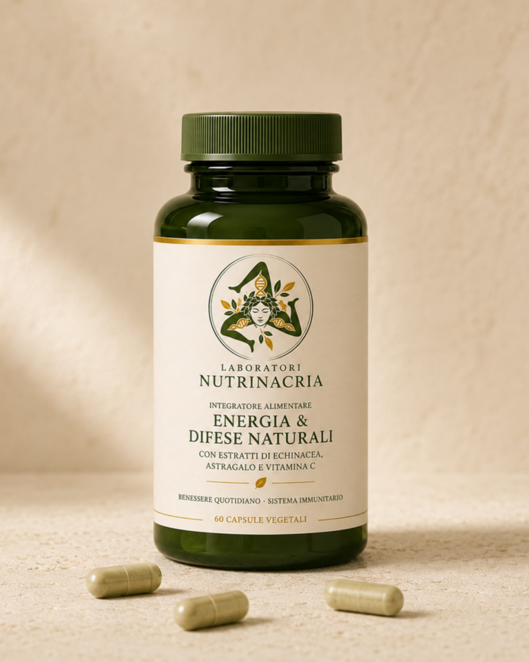 Flacone di Energia & Difese Naturali su un blocco di travertino